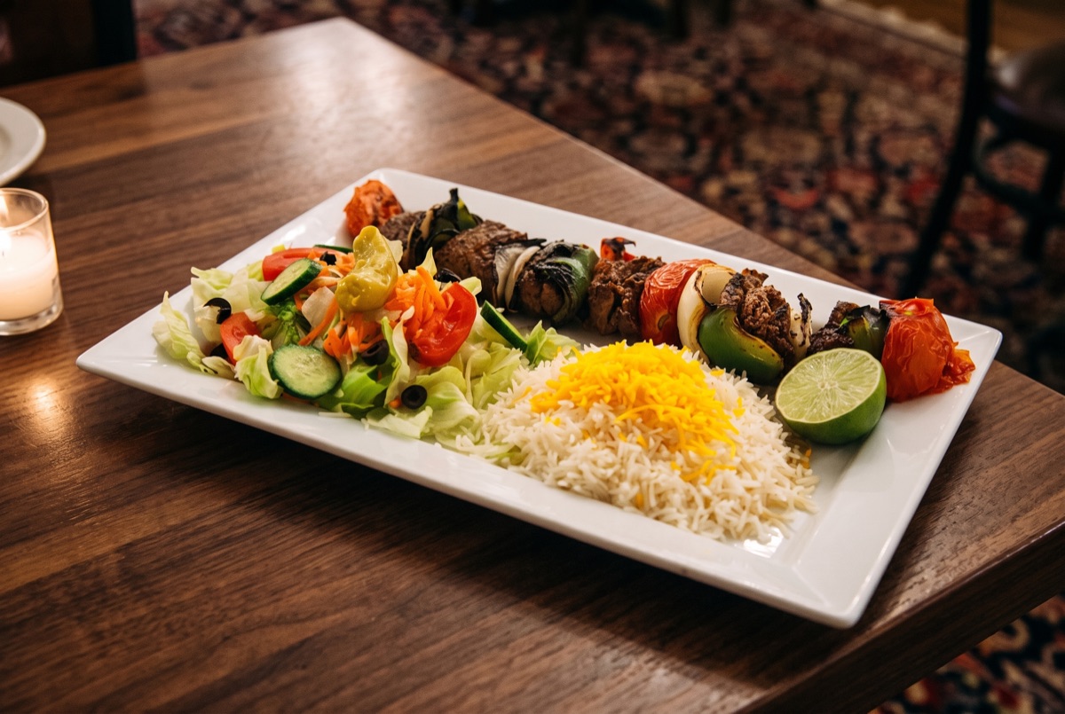 Beef Shish Kebab · Cubed beef marinated and threaded onto skewers, charcoal-grilled with peppers and onion for a smoky, tender…