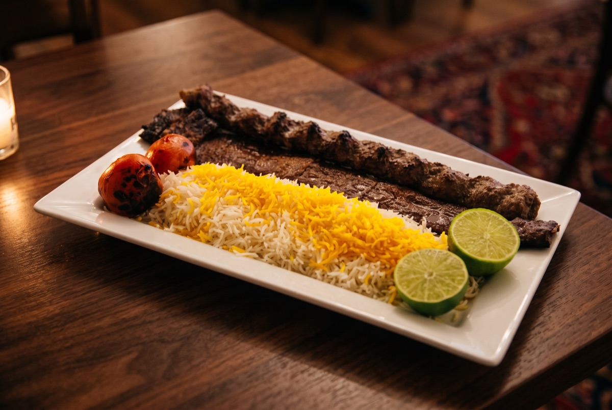 Beef Soltani Kebab · The classic Soltani pairing: saffron-marinated beef fillet alongside charcoal-grilled ground beef…