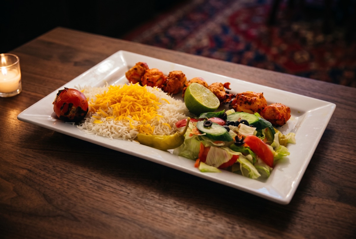 Cornish Hen · A whole young hen, split and marinated in saffron and lemon, charcoal-grilled bone-in for deeply flavorful,…