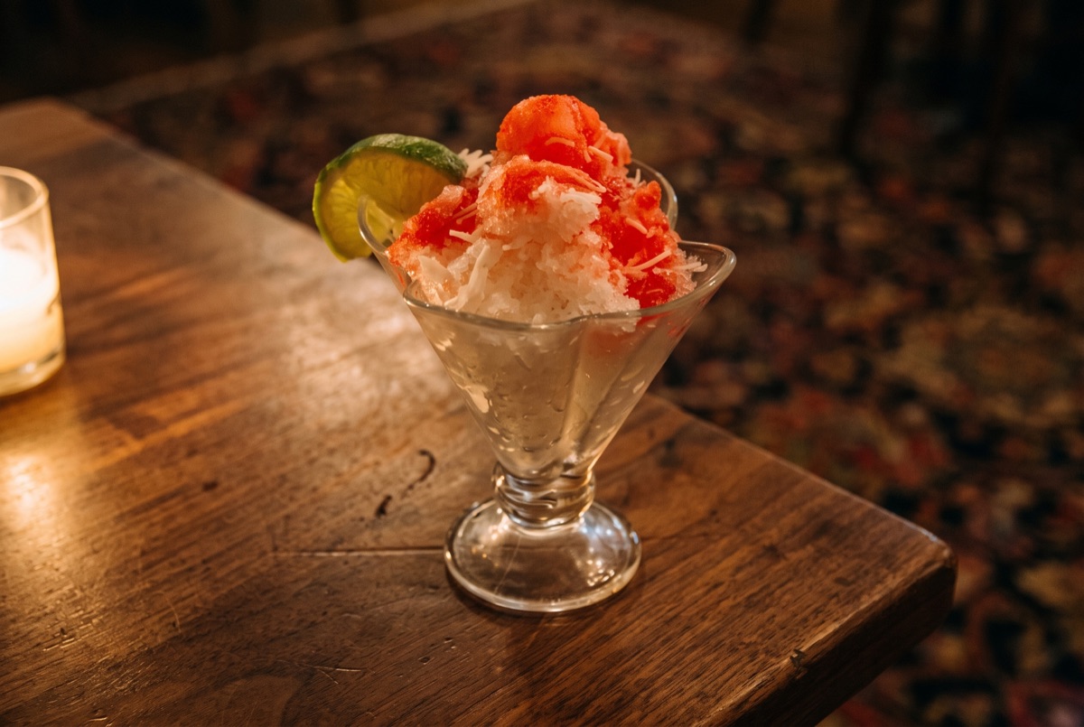 Faloodeh · Persia's iconic frozen treat: hand-pulled rice noodles frozen into thin strands, bathed in rosewater syrup with a…