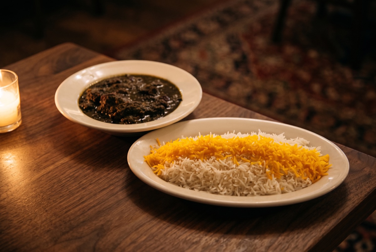 Vegetarian Ghormeh Sabzi · Sauteed vegetables cooked with dried limes, red kidney beans and special seasoning, and a side of…