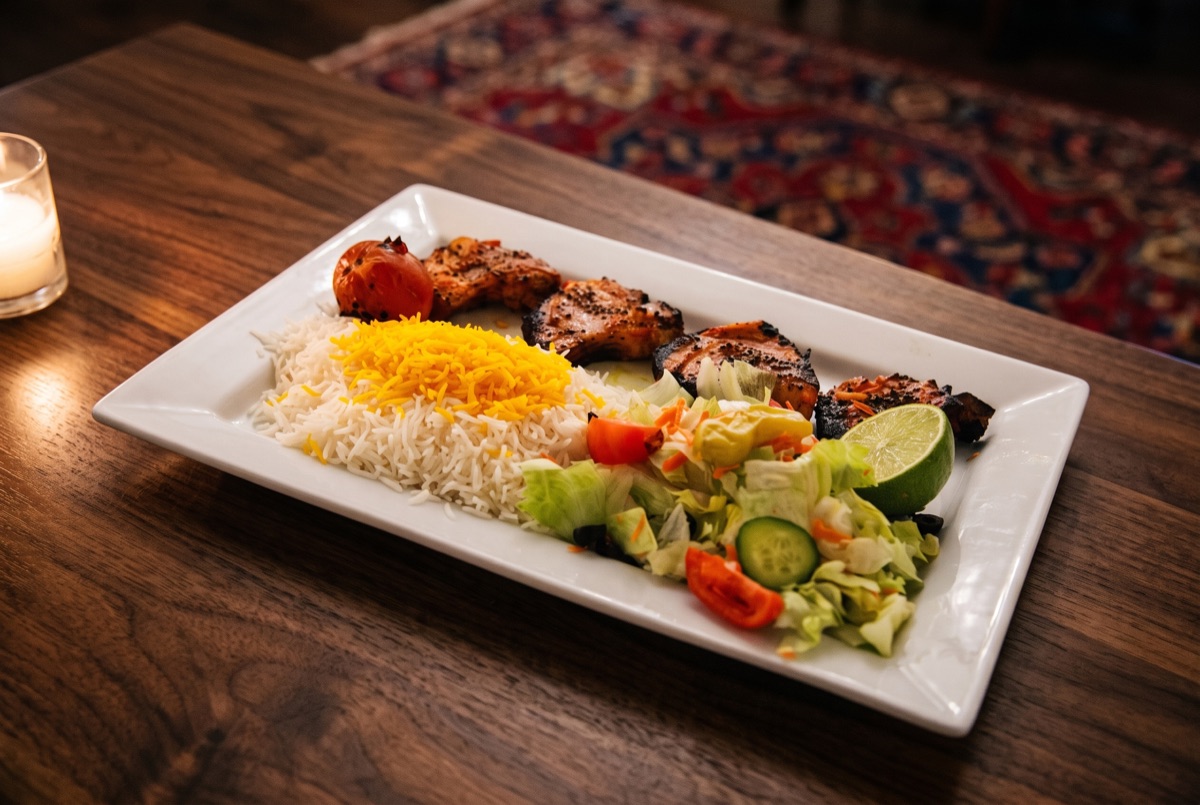 Lamb Shandiz Kebab · A Mashhad specialty of pounded lamb hand-shaped onto skewers, charcoal-grilled until tender with a rich,…