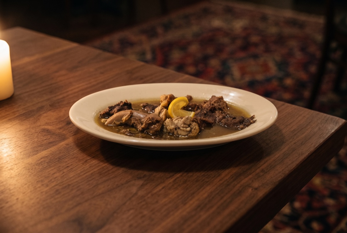 Sirabi · Slow-simmered tripe, cleaned and tenderized for hours until mild and delicate, a traditional Persian offal…